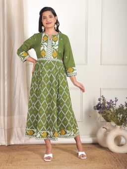 ARAMYA - Green Geometric Print Dress