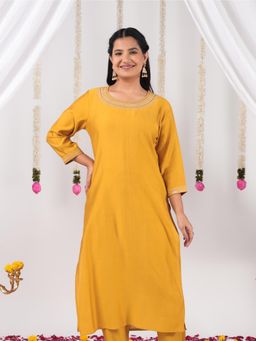 ARAMYA - Yellow Straight Solid Kurta