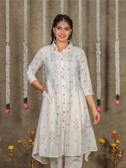 ARAMYA - White High Low Printed Kurta