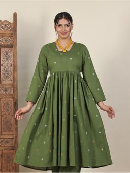 ARAMYA - Green Anarkali Embroidered Kurta