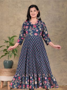 ARAMYA - Soft Cotton Anarkali Floral Print Kurta
