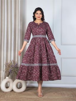 ARAMYA - Wine Floral Print Dress