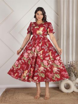 ARAMYA - Soft Cotton Floral Print Dress