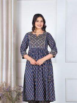 ARAMYA - Soft Cotton A-Line Ajrakh Print Kurta