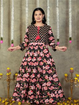 ARAMYA - Soft Cotton Flared Floral Print Kurta