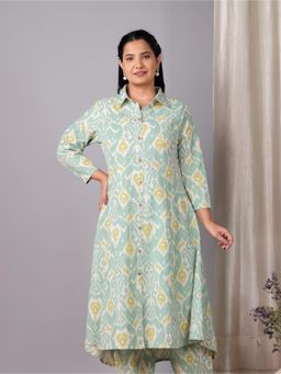 ARAMYA - Linen Cotton High Low Ikat Print Kurta