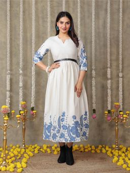 ARAMYA - Linen Cotton Placement Print Dress