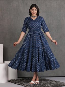 ARAMYA - Soft Cotton A-Line Butti Print Dress