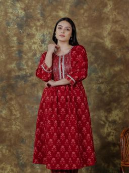 ARAMYA - Soft Cotton A-Line Ajrakh Print Kurta