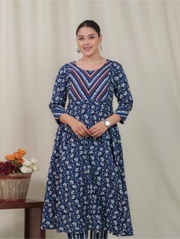 ARAMYA - Soft Cotton Anarkali Floral Print Kurta