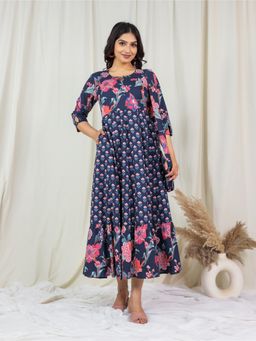 ARAMYA - Soft Cotton Anarkali Floral Print Dress