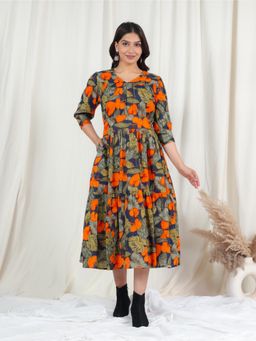 ARAMYA - Soft Cotton Floral Print Dress