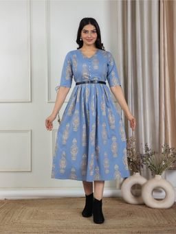 ARAMYA - Soft Cotton Block Print Dress