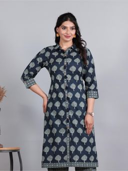 ARAMYA - Blue Soft Cotton Print Kurta