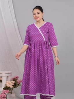 ARAMYA - Soft Cotton Angrakha Bandhani Print Kurta
