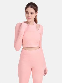Wear Jukebox - Women Peach Textured Power Move Cutout T-shirt