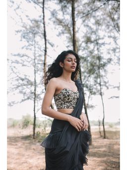 Asaga - Women Grey Ulfat Pre Draped Saree with Stitched Blouse