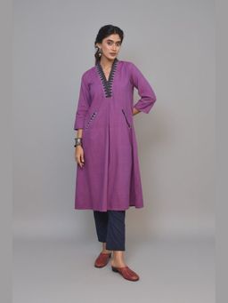 EARTHWEAR - Handloom Cotton A-Line Purple Kurta