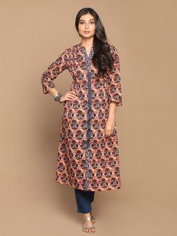 EARTHWEAR - Ajrakh Hand Block Printed Cotton A-Line Multi-Color Kurta