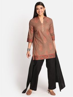 EARTHWEAR - Ajrakh Hand Block Printed Brown Kurti
