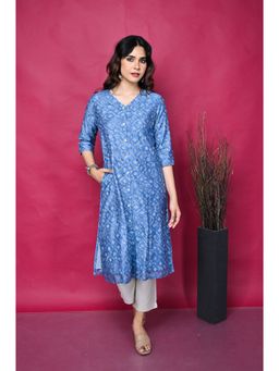 EARTHWEAR - Chanderi Silk Front Open Blue Kurta