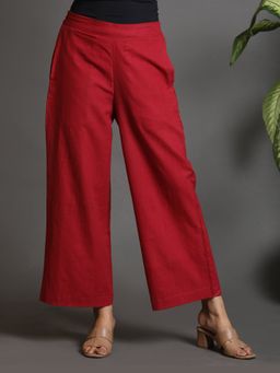 EARTHWEAR - Handloom Cotton Flared Red Pant