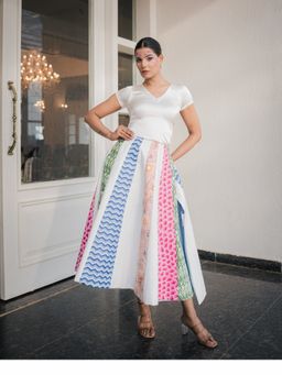 October - White Cloud Hand Painted Reversible Cotton Skirt
