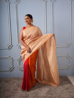 Shobitam - Red Haldi Kumkum Silk Drape Saree with Unstitched Blouse
