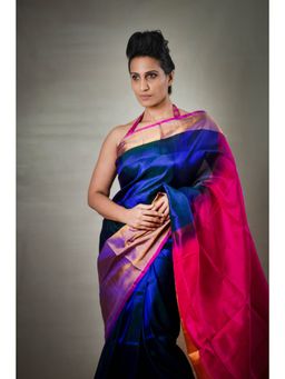 Shobitam - Blue Mazarin Handwoven Silk Drape Saree with Unstitched Blouse