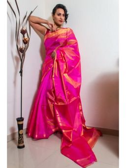 Shobitam - Pink The Zari Sheen Drape Saree with Unstitched Blouse