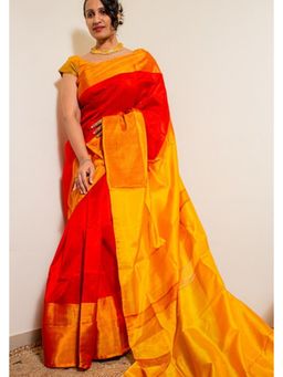 Shobitam - Red Divinity Red Handwoven Silk Saree with Unstitched Blouse