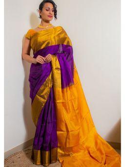 Shobitam - Purple Ishta Handwoven Silk Drape Saree with Unstitched Blouse