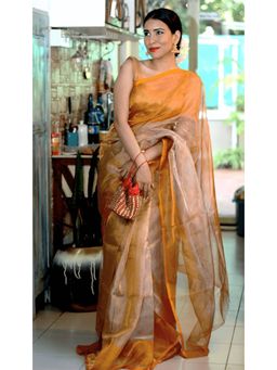 Shobitam - Yellow Sun and Sand Handwoven Tissue Drape Saree with Unstitched Blouse