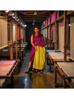 Shobitam - Purple Handwoven Uppala Silk Drape Saree with Unstitched Blouse