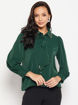 CAMLA - Green Solid Collar Neck Shirt Green
