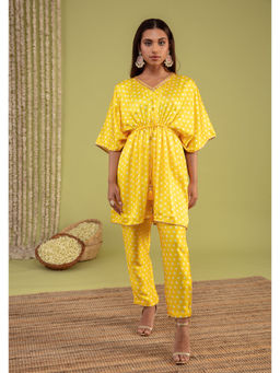 Gajra Gang - Bandhej Yellow Kaftan And Pant (Set of 2)
