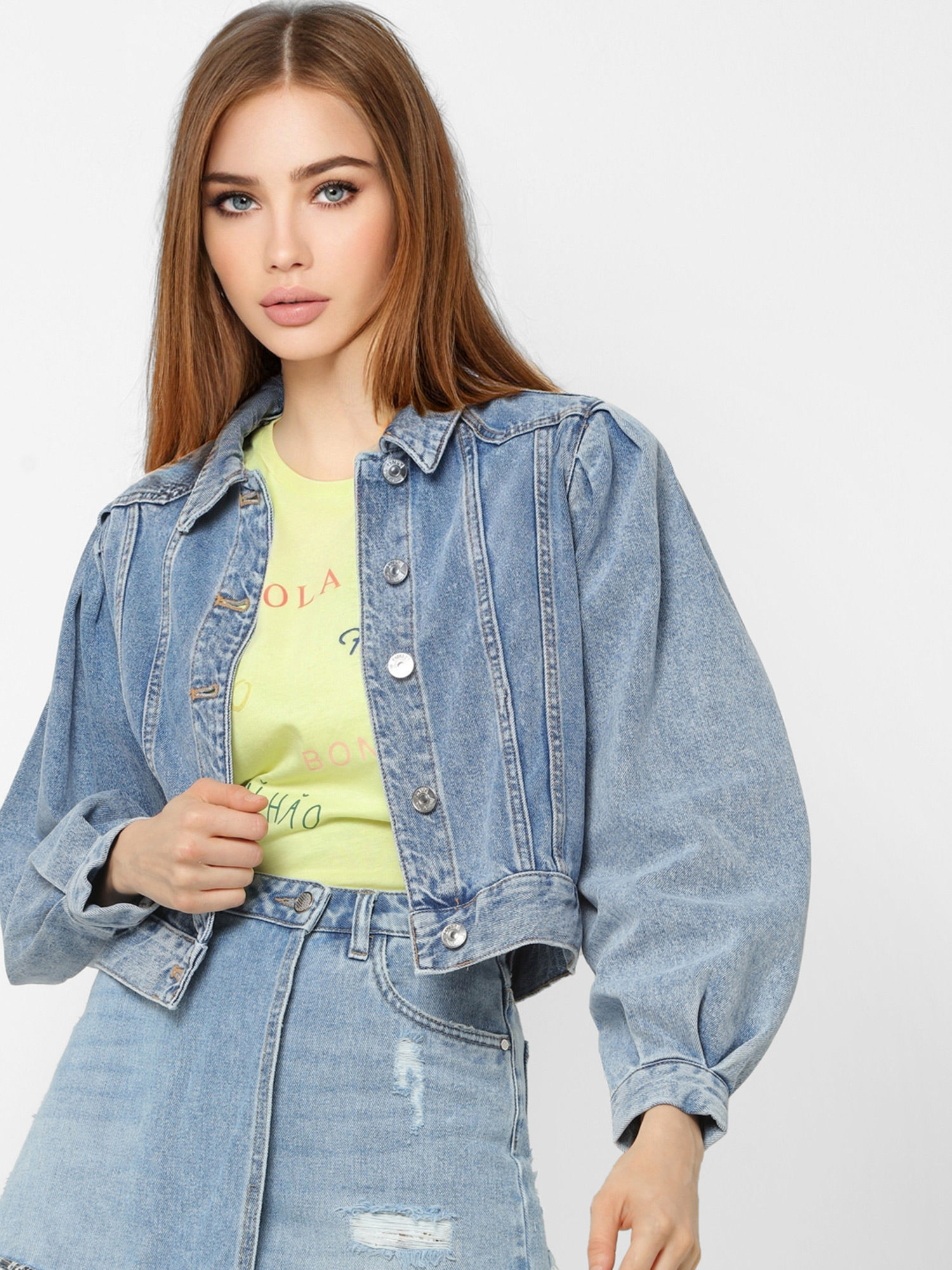 Buy ONLY Blue Puff Sleeves Denim Jacket 