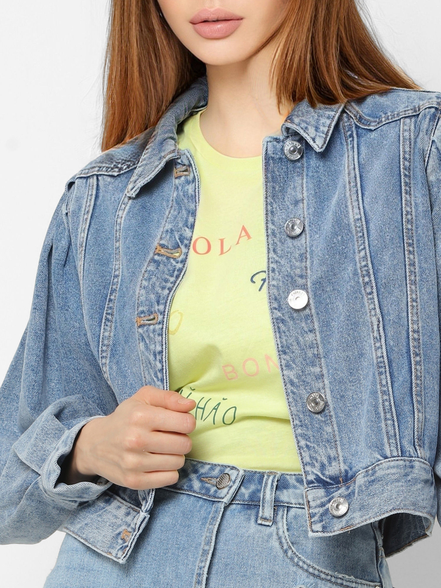 Buy ONLY Blue Puff Sleeves Denim Jacket 
