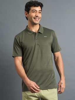 Dida - Men's Olive Polyester Collar Neck Polo T-Shirt