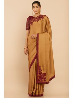 Soch - Women Gold Georgette Embellished & Sequined Saree with Unstitched Blouse