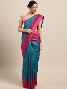 Stylee LIFESTYLE - Blue Ikkat Silk Jacquard Saree With Blouse Piece