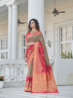 Odette - Gorgeous Woven Grey Banarasi Silk Saree with Unstitched Blouse