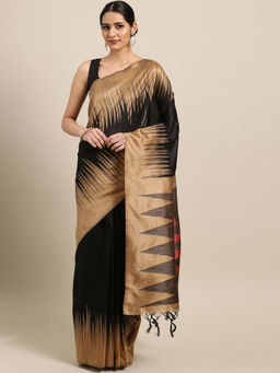 Stylee LIFESTYLE - Black Ikkat Silk Jacquard Saree With Blouse Piece
