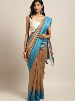 Stylee LIFESTYLE - Beige Ikkat Silk Jacquard Saree With Blouse Piece