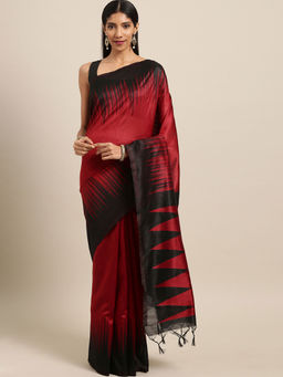 Stylee LIFESTYLE - Maroon Ikkat Silk Jacquard Saree With Blouse Piece