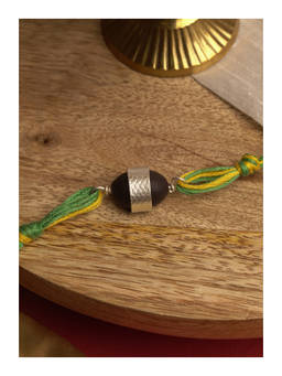 Suhani Pittie - 925 Silver Plated Divine Bead Rakhi With Green And Yellow Tieups
