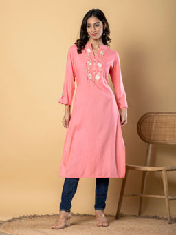Readiprint - Straight Style Rayon Fabric Peach Color Kurta