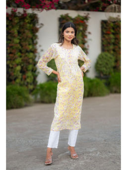 RANGREZA ETHNIC - Eliza Yellow Georgette Kurta with Inner (Set of 2)