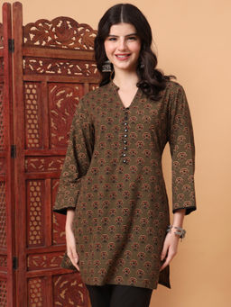 Sufiza Lifestyle - Hand Block Ajrak Print Green Straight Kurti