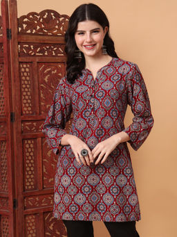 Sufiza Lifestyle - Hand Block Ajrak Print Maroon Straight Kurti